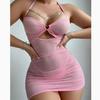 European & American Sexy Mesh See-through Lingerie Nightdress & Thong Set with Chain Accents
