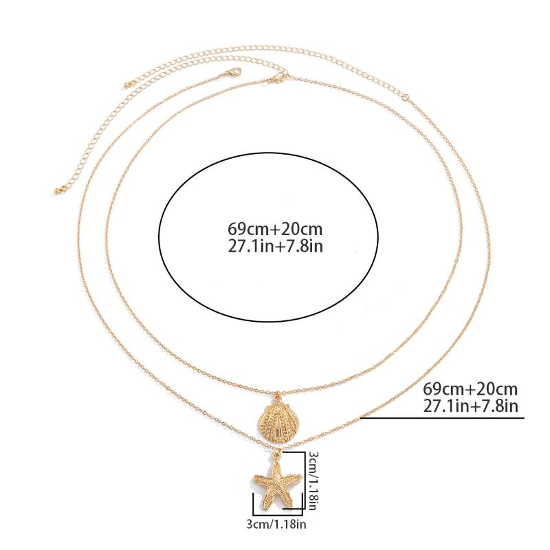 

2Pcs Sexy Simple Metal Starfish Scallop Pendant Waist Belly Chain For Women Girls Summer Beach Bikini Vacation Body Jewelry Gift Heart&Belly Chains&body