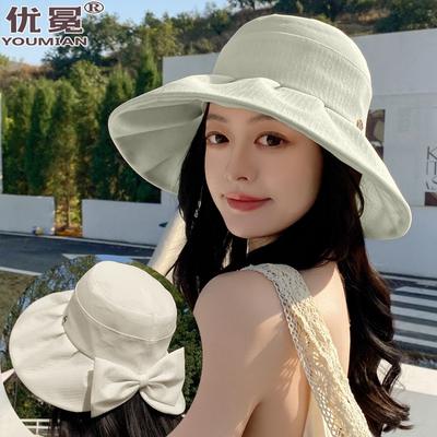 New Small Standard Bow Bucket Hat Summer Sunscreen Sunshade Versatile Basin Hat Outdoor Travel Vacation Beach Hat Tide