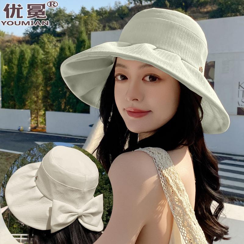 New small standard bow bucket hat summer sunscreen sunshade versatile basin hat outdoor travel vacation beach hat tide