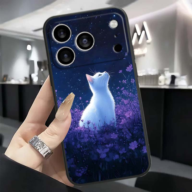 

Аниме мультяшный кот иллюстрация Для Apple iPhone 17 16 16E 15 14 13 12 11 Pro Max Plus Черный Мягкий Силиконовый Чехол для Телефона iPhone 12