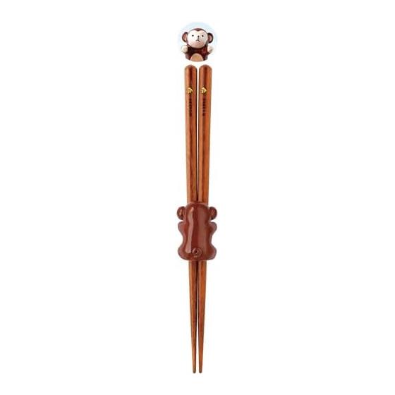 Sunlife Kids Chopsticks with Hashikko Chopstick Rest Set, Monkey, Brown, 18cm