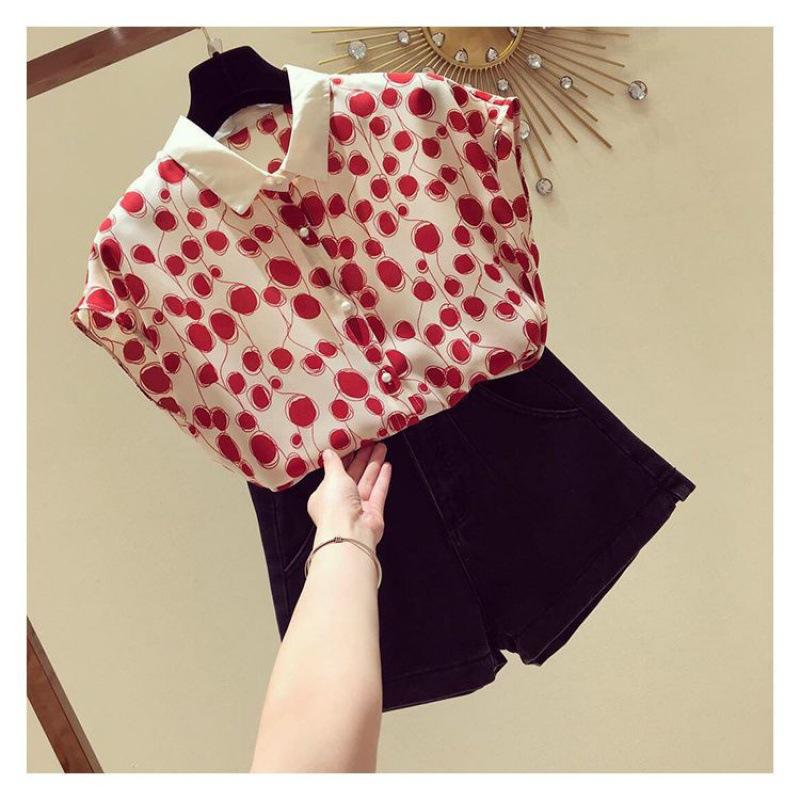 Dámské letní halenky, ležérní krátké rukávy s netopýřím rukávem a límcem Peter Pan, potištěné puntíky