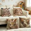 Realistic Cute Fluffy Bunny Print Throw Pillow Cover Soft Gentle Skin Touch Warm Tone Sofa Bedroom Home Decor Present