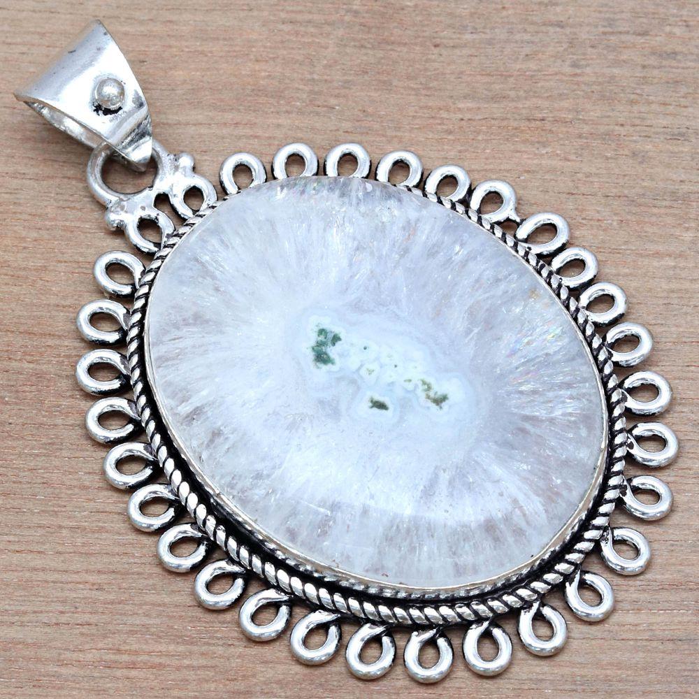 Pendant White Solar Drusy Gemstone Mother'Day Silver Jewelry 2.25"