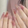 24 Pcs Long T Shape Glitter Reusable False Nails Ballerina Full Cover Artificial Fake Nails Nail Art