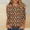 Women's Fashionable Casual Three Quarter Sleeve Christmas Printed Round Neck Top