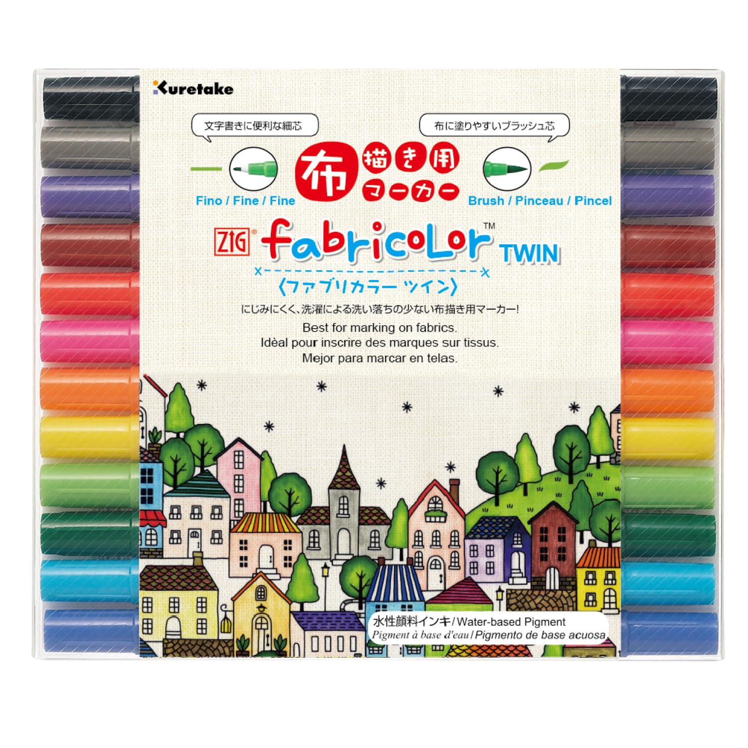 

Kuretake Water-Based Fabric Pen, ZIG Fabric Color, 12 Colors, TC-4000A/12V