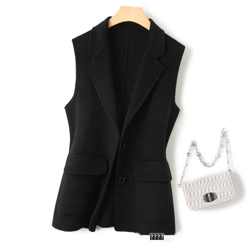 2023 Women's Double-Sided Cashmere Wool Vest: Sleeveless, Short Black Suit Coat