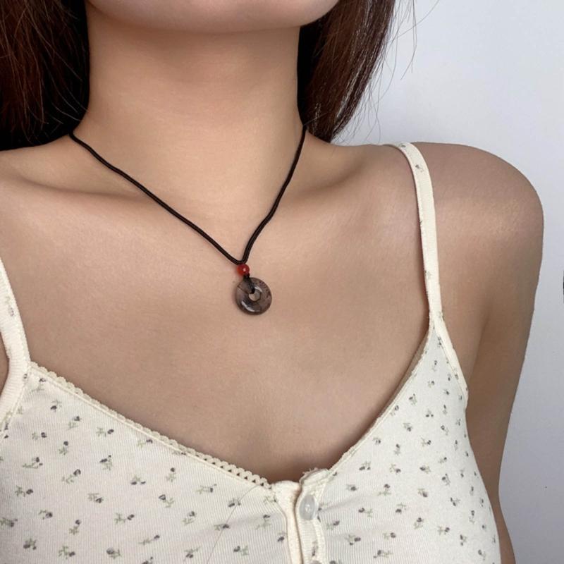 Traditional Chinese Character Good Luck Pendant Necklace Adjustable Rope Peace Buckle Pendant Clavicle Chain Jewelry