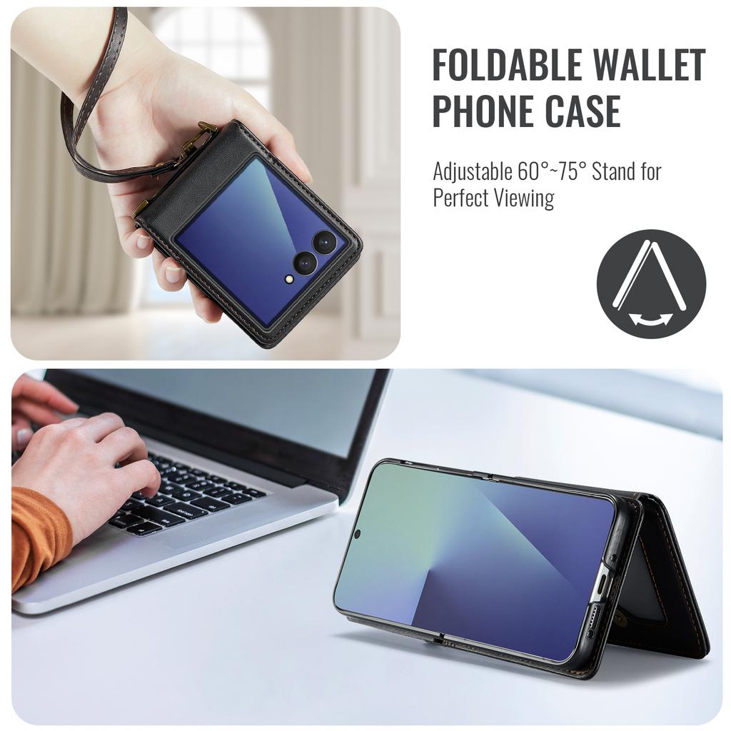 Applicable to Samsung Z Flip7 mobile phone leather case New Z FLIP7 folding mobile phone case diagonal span card protective case