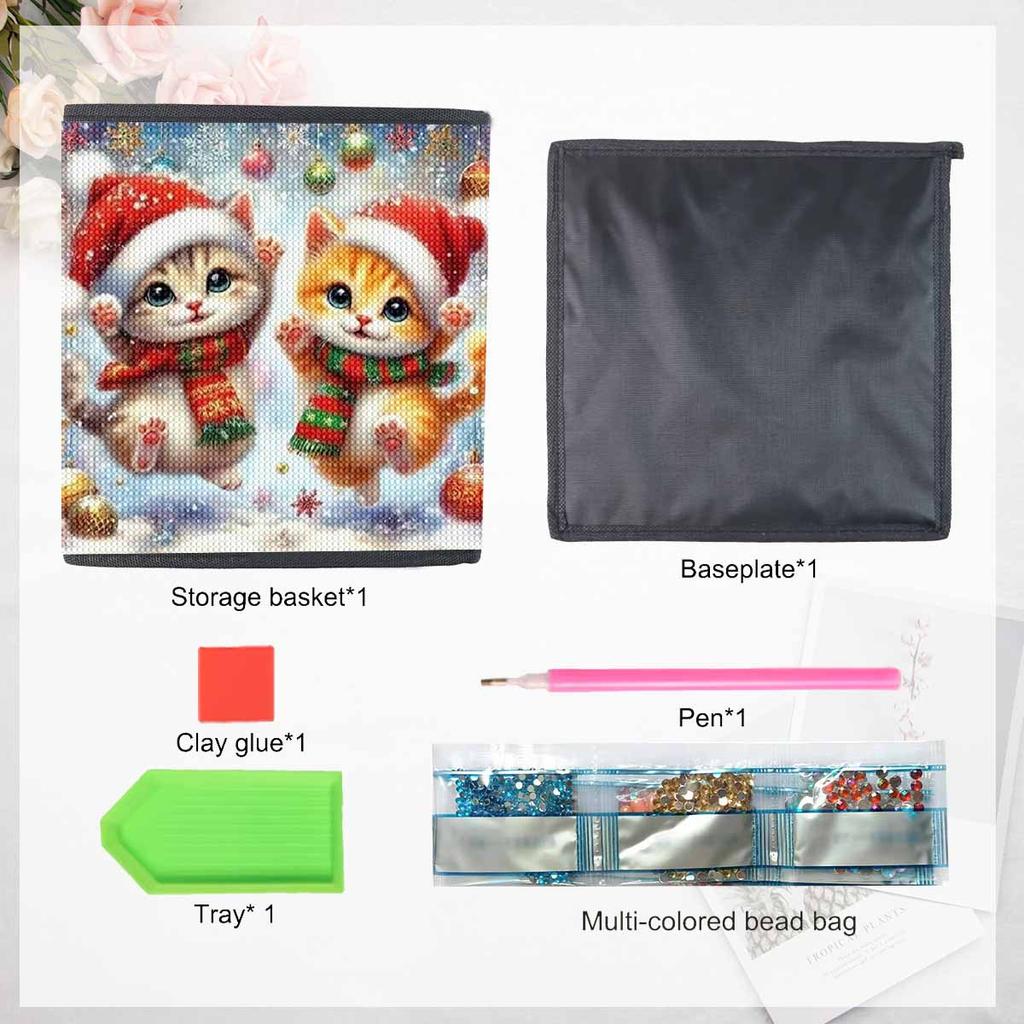 Two Lovely Kittens 5D Diamond Painting Storage Basket Full Round Drill Mosaic Diamond Embroidery Cross Stitch Kits Home Decor Home Decor