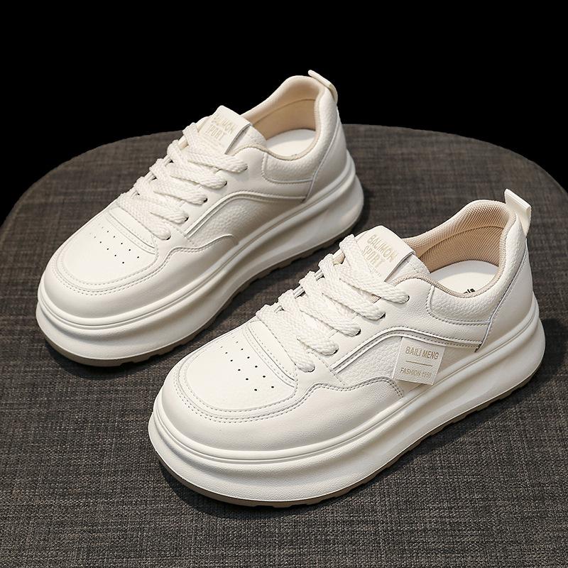 Stepping On Shit Leather Little White Shoes Women's 2025 Spring New Versatile Platform Sports Board Shoes Non-slip Waterproof Sports Shoes