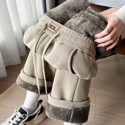 Winter Wide Leg Pants Women Autumn Plush Pants Women Extra Thick Lamb Fleece Warm Straight Korean Pants Joggers Women