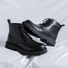 Large Size Men's Leisure Platform Boots Black Autumn Winter Shoes Cowboy Genuine Leather Ankle Boot Handsome Short Botas Zapatos