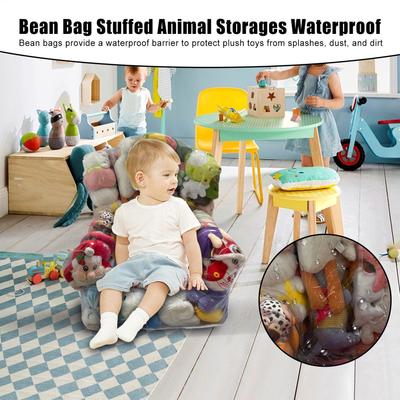 Clear Waterproof Stuffed Animal Storage Bag with Zipper, Large Bean Bag Toy Organizer for Bedroom, Couch, Floor Space Saving