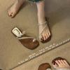 Rhinestone sandals girl wearing fairy wind slippers 2025 new summer French one-word cool slippers breathable