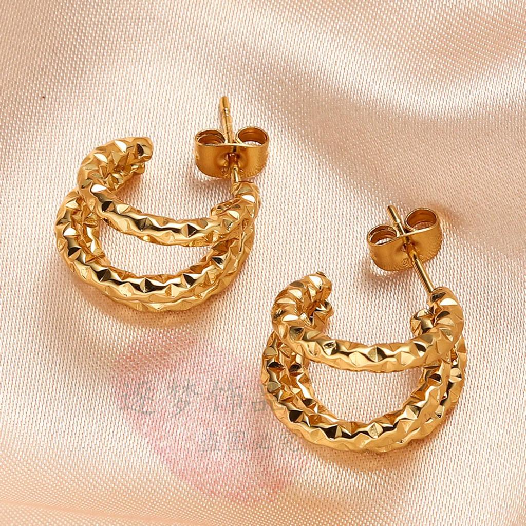 18K Gold Pleated Silver Titanium Steel Stud Earrings - Luxury European & American Design