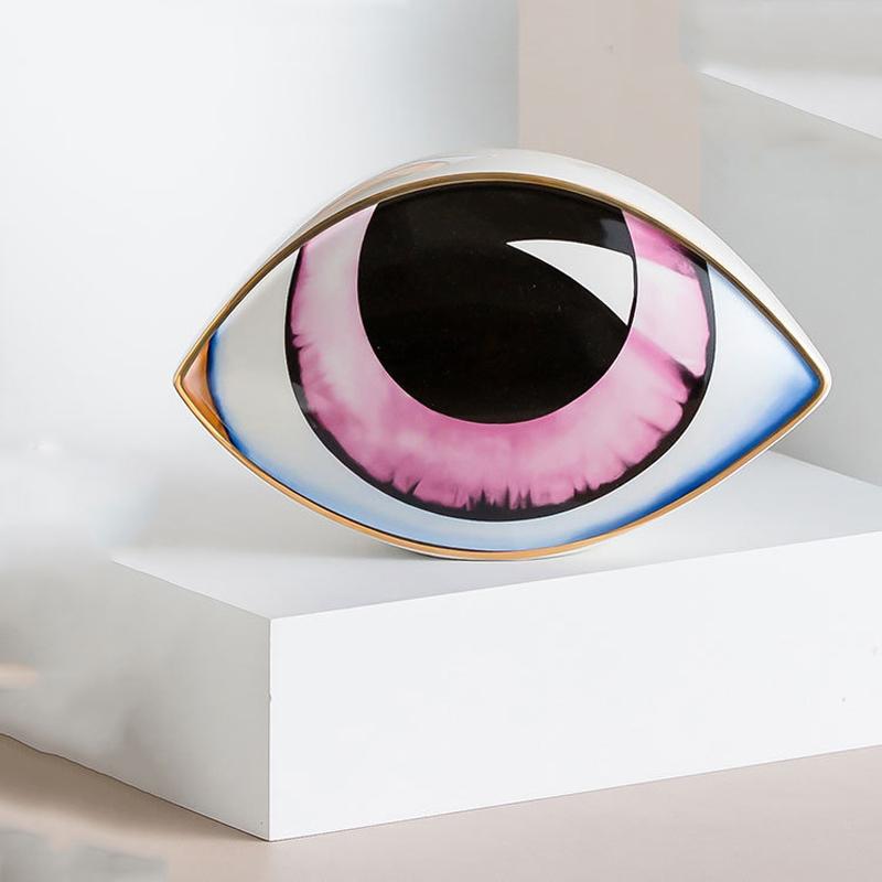 

Luxury Ceramic Large Size Northern European Creative Oval Lovely Colorful Big Demon Eyes Home Desktop Ornament Arts Crafts Decor рожевий