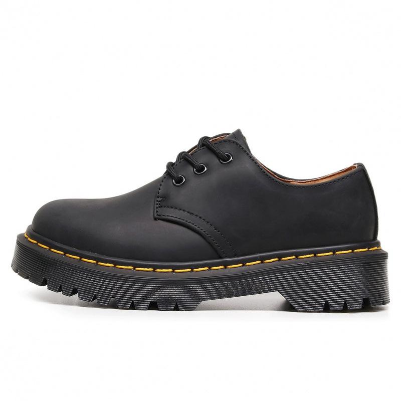 Martin Boots First Layer 1 Low-top Small Leather Shoes Women's Genuine Leather Crazy Horse Black Large Size Short Boots Round Head Men's Break