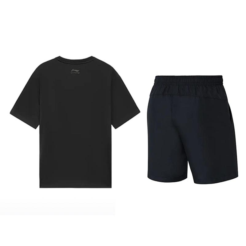Li Ning Graffiti Logo Print Round Neck Short Sleeve T-Shirt Sports Leisure Set Unisex Tops Black AHSUB03-1+YKST119-1