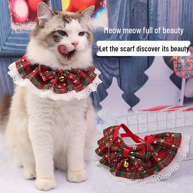 Christmas Jingle Bell Pet Snood: Organza Lace Cat & Dog Collar Scarf