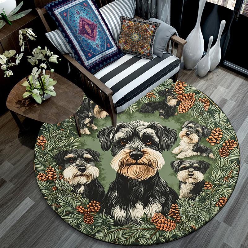 Tappeto Rotondo Schnauzer, Tappeto per Soggiorno Camera da Letto Divano Sala Giochi Decorazione, Tappetino Antiscivolo