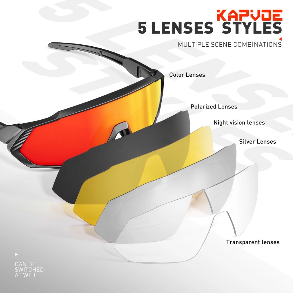 Kapvoe Marque Hommes Lunettes de Soleil Pêche Randonnée Vélo Femmes Lunettes Vélo de Route Lunettes Vélo Lunettes de Cyclisme Oculos Ciclismo