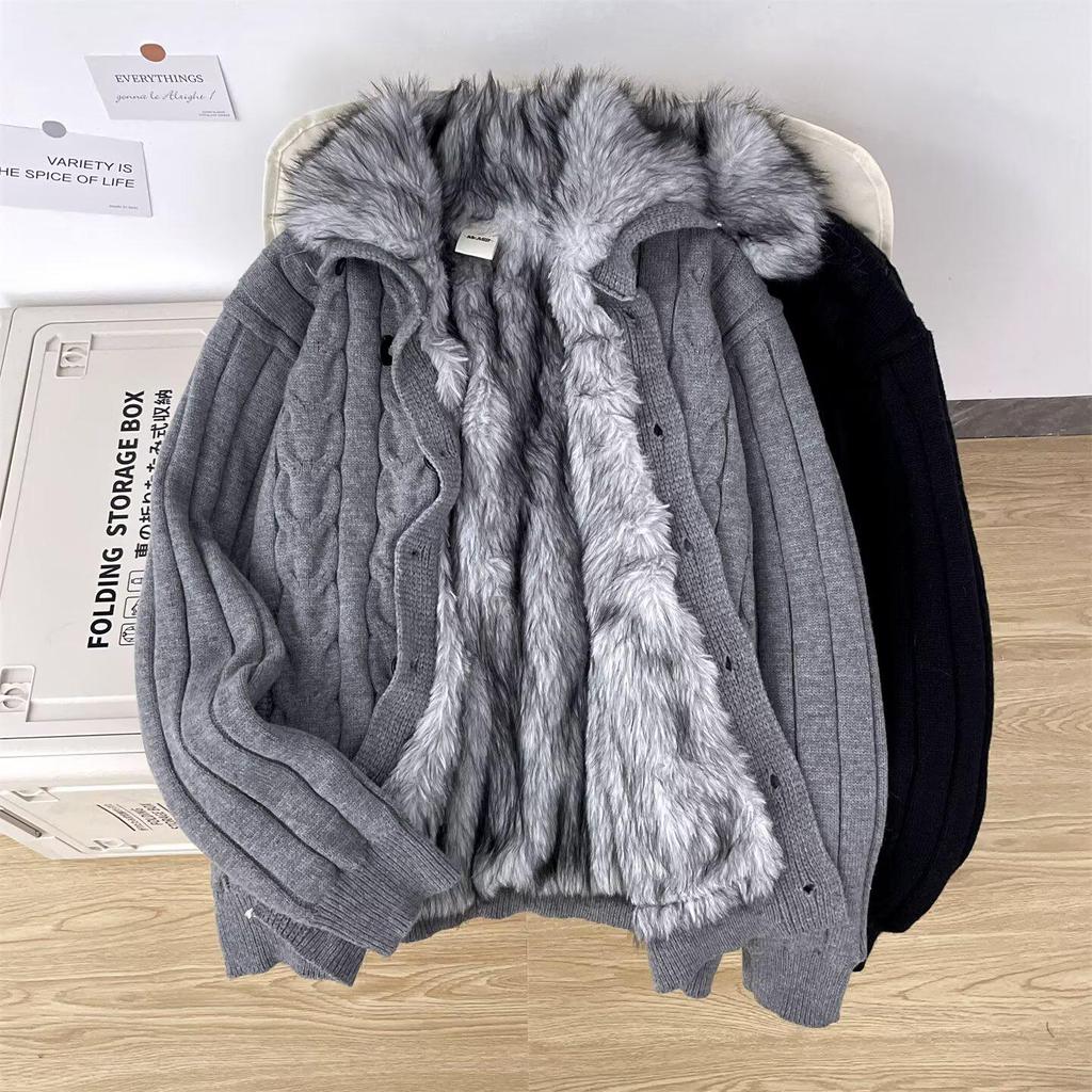 Thorn & Vine Stand Collar Plus Velvet Men's Heavyweight Winter Cardigan