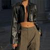 Giacca corta da donna sexy in pelle manica lunga moda Lady Street Wear giacca nera casual