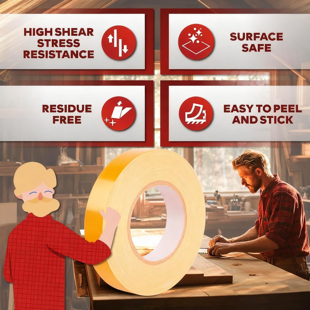 Professional Strong Adhesive Double Sided Tape, Heat Resistant PET Film Transparent Waterproof, for Car Bonding Signs Projects