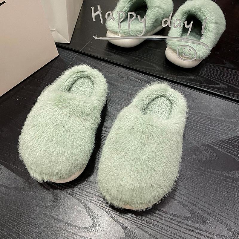 Autumn and winter new home bag head fluffy slippers women's thick bottom piled thickened indoor warm cotton slippers