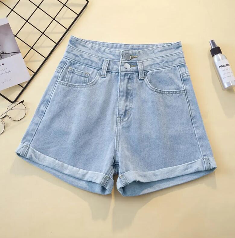 Summer Women's High Waisted Shorts Jeans Denim Shorts Loose Casual Curling Shorts Elastic Jeans