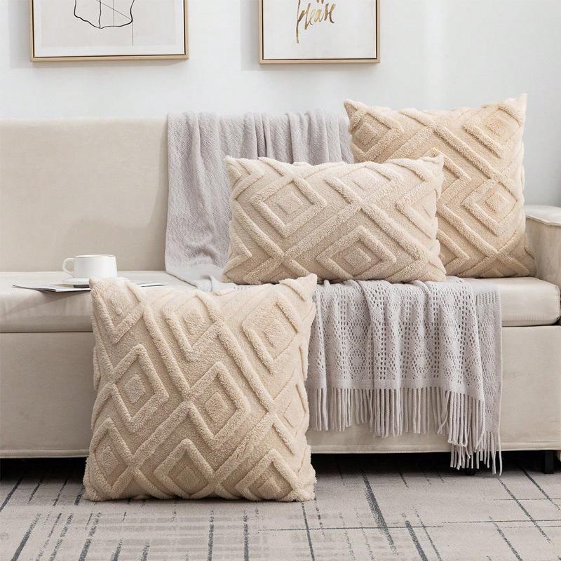 Snow Velvet Diamond Grid Pillow Covers Sofa Cushion Cover and Bed Living Room Plush Sleep Pillow Case Cotton Home Decor Cushion