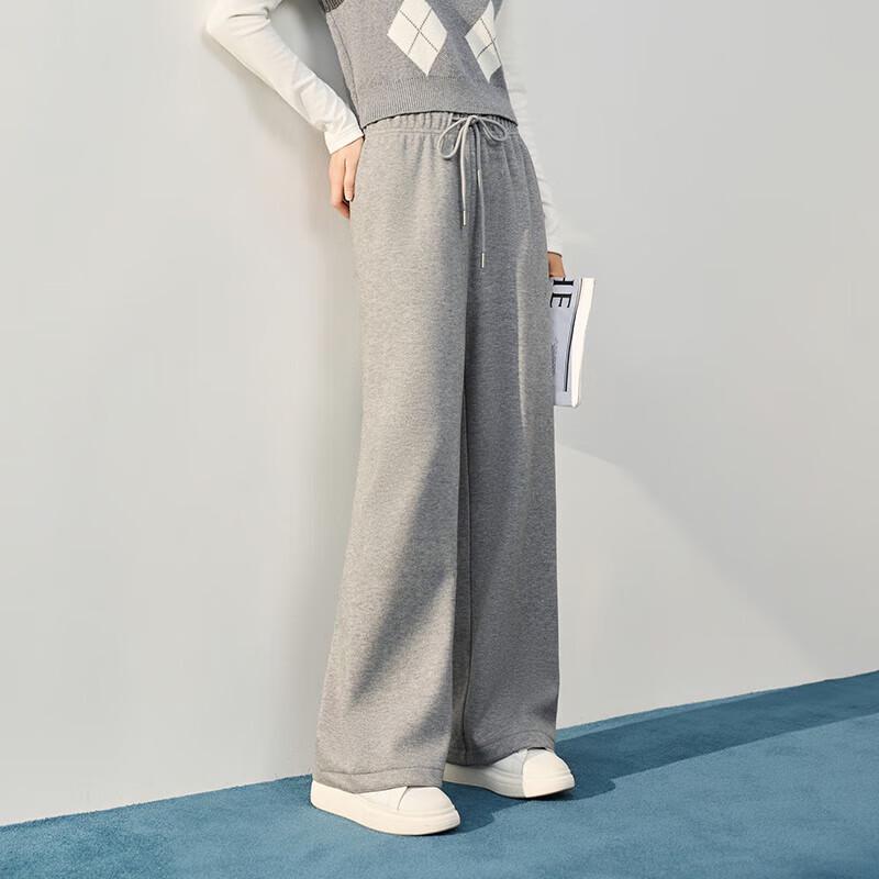 IEF 2025 Winter Korean Style Loose Fleece Lined Wide-Leg Pants