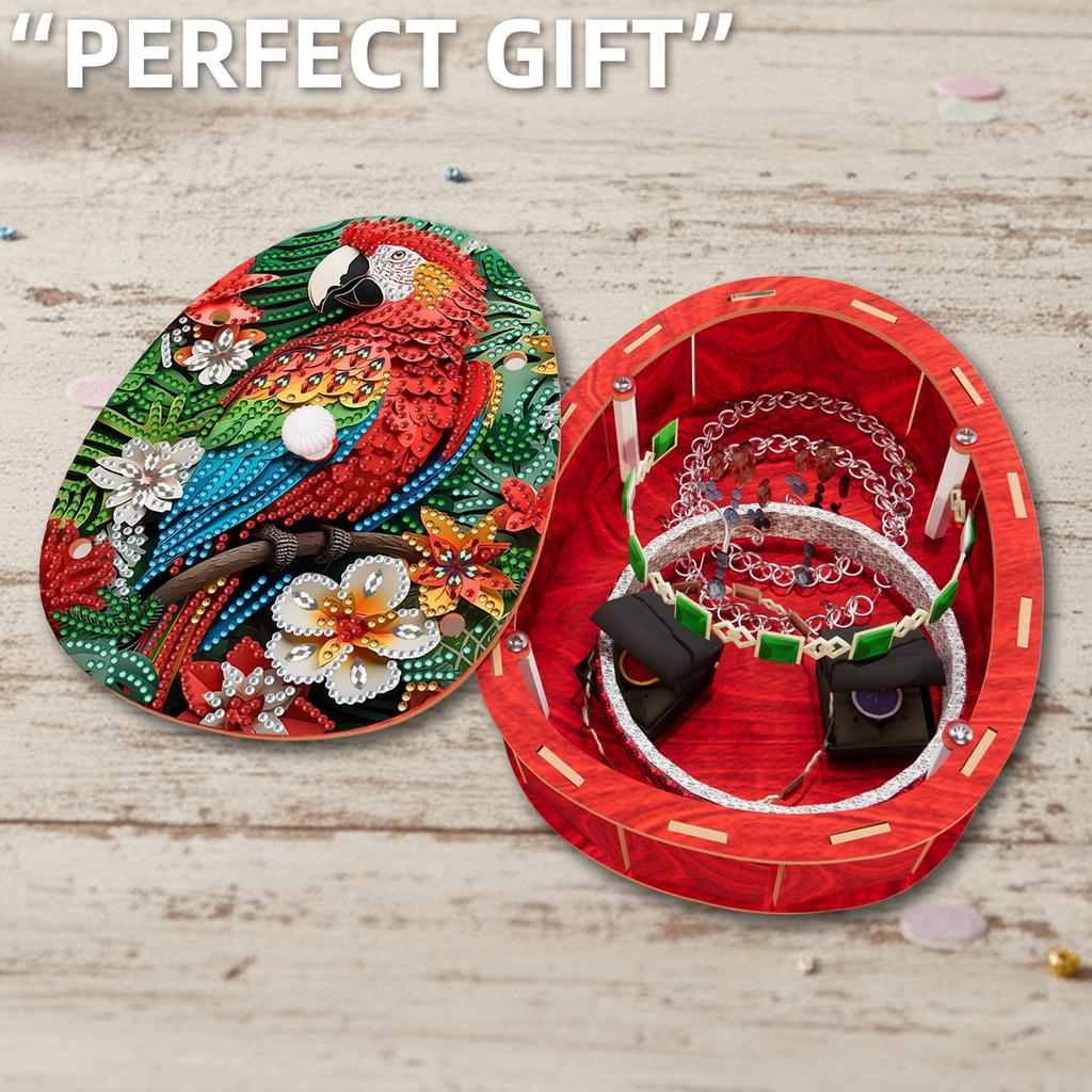 5D DIY Diamond Art Handmade Wood Container Wooden Diamond Painting Jewelry Box Egg-Shaped for Living Room Home Office Decoration
