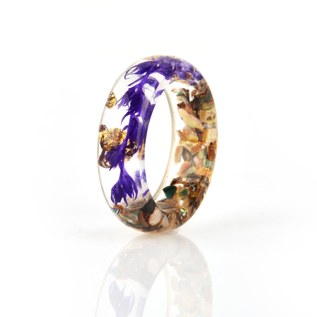 New Dried Flower Resin Ring, Forest Series Small Fresh Handmade Dried Flower Gold Foil Color Fine Epoxy Ring