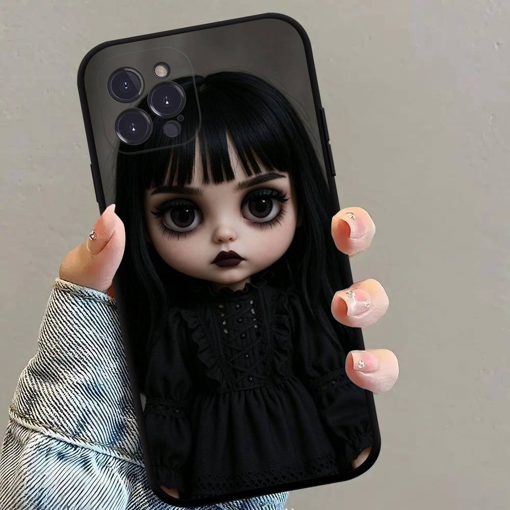 Dark Cute Girl Doll  Black Matte Phone Case For iphone 17 Air 16 15 14 13 12 11 Pro Max Plus Back Cover TPU Soft Case