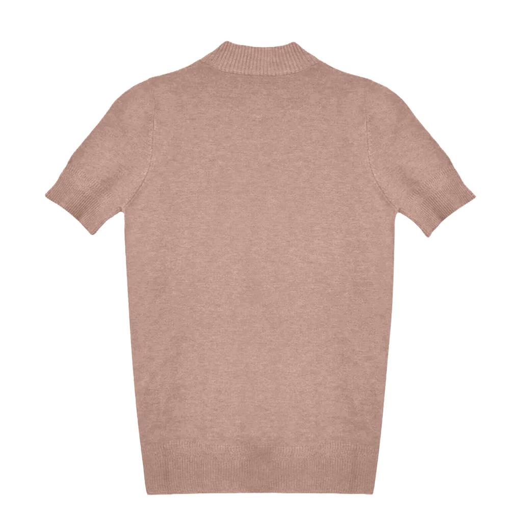 Women's Fashion Loose Knit Sweater Bottom Shirt Half High Neck Pullover Short Sleeve Solid Color Top