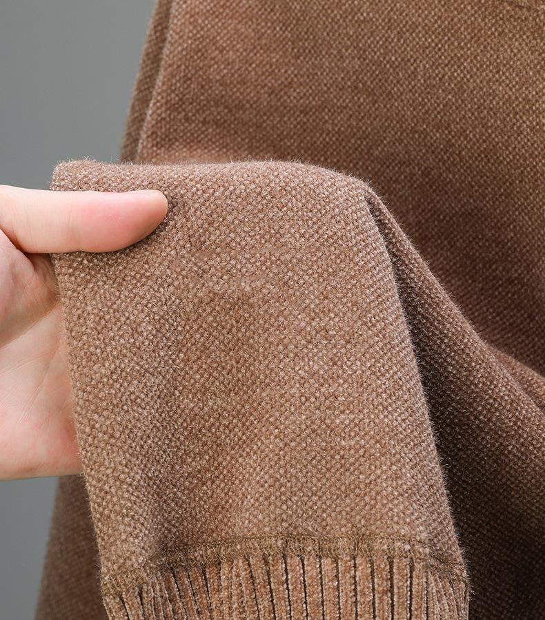 Men's Thick Velvet Sweater - High Collar, Solid Color, Winter Knit Base Layer