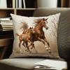 Federa per Cuscino Quadrata Stampa Cavallo Marrone Maestoso e Pony che Corrono Morbido Poliestere Lavabile in Lavatrice Copricuscino per Casa Ufficio Divano B