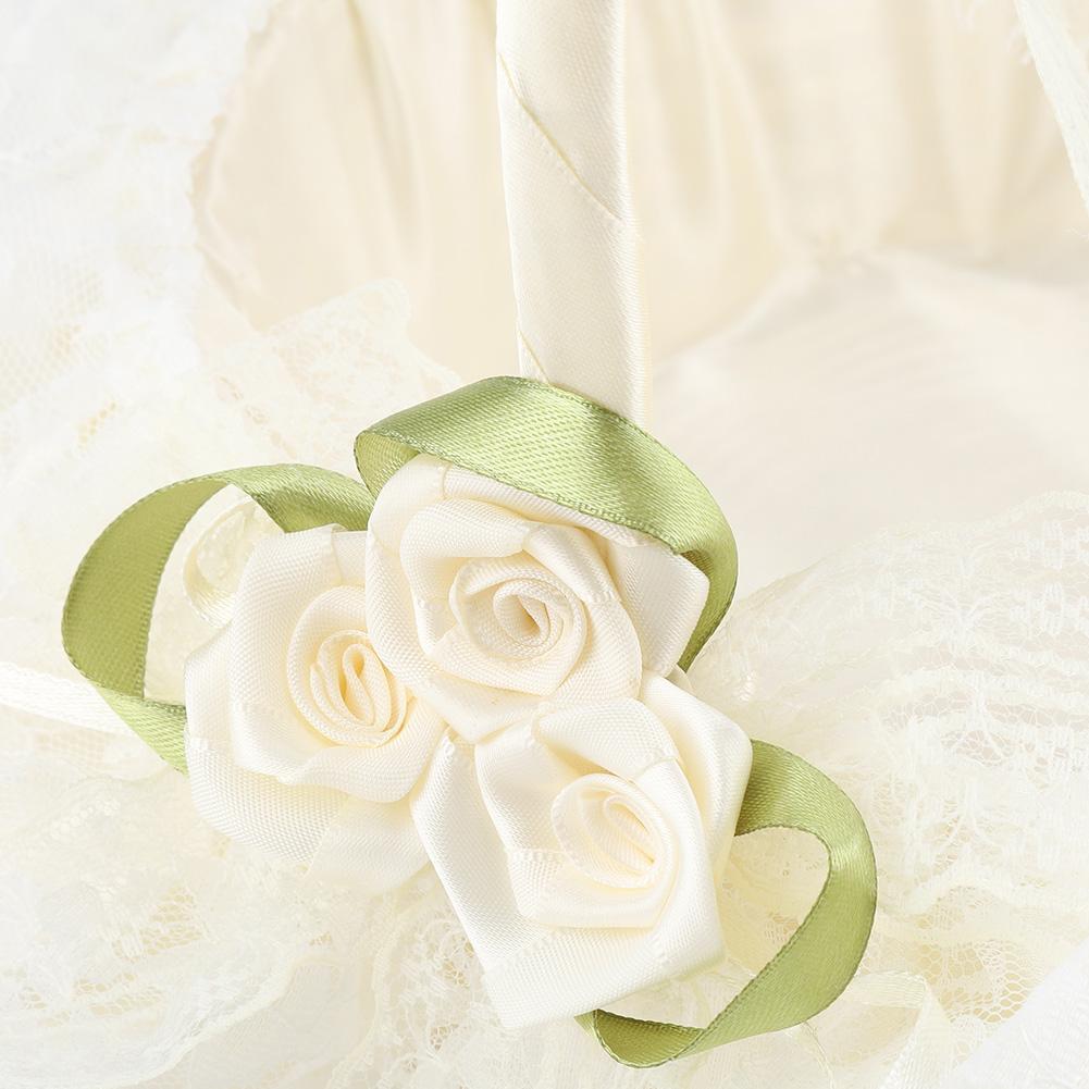 Romantic Lace Flower Girl Basket Bamboo Satin Bowknot Bridal Baskets for Wedding Party Decor