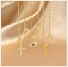 Protection Amulet Necklace Gold Plated Safety Pin Cross Blue Evil Eye Coin Charms Jewelry for Women Waterproof