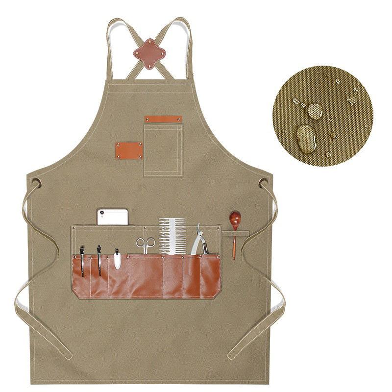 Waterproof Canvas Multi Pocket Barber Apron Men's and Women's Painting Work Clothes Anti Fouling Apron for Coffee