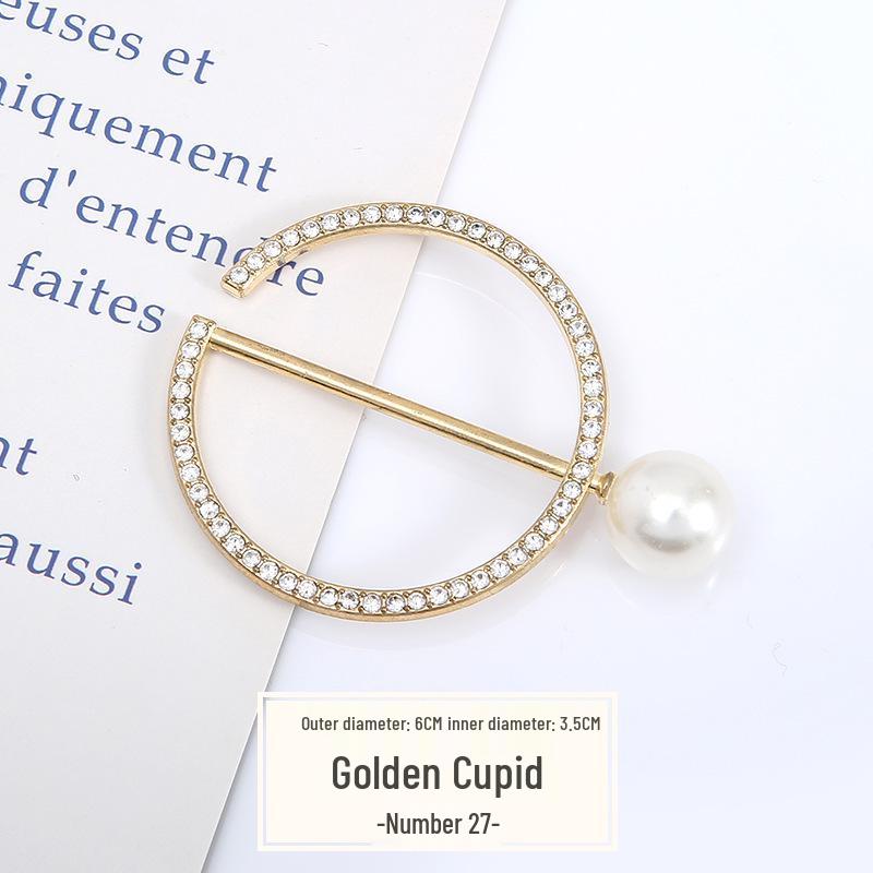 Pearl Rhinestone Waist Buckle Scarf Fastener Hem Knot Button for Women