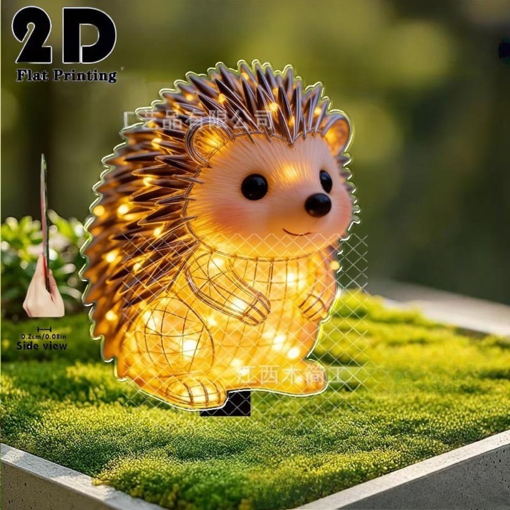 10-1 Pcs 2D Acrylic Light Up Hedgehog Garden Stake, Waterproof Colorful Ground Insert Yard Sign Outdoor Courtyard Lawn Ornament