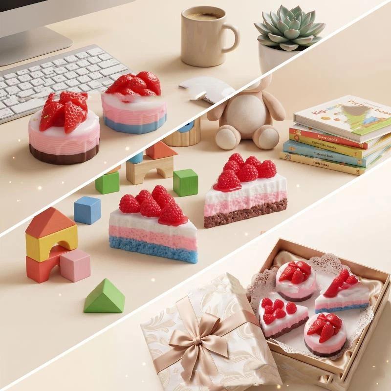 Jumbo Simulation Strawberry Cake  Pu Slow Rising Cute Squeeze Toy For Backpack Pendant Decoration