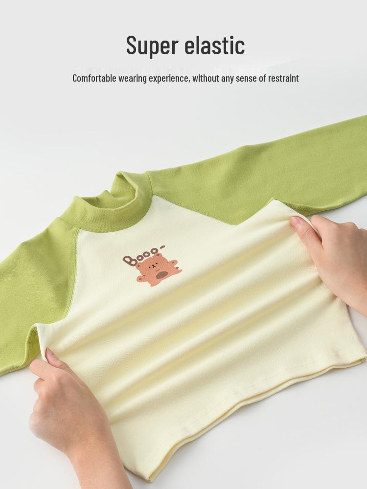 Shengte Shi Kids' Mid-Neck Cotton Thermal Top – Unisex Autumn/Winter Base Layer