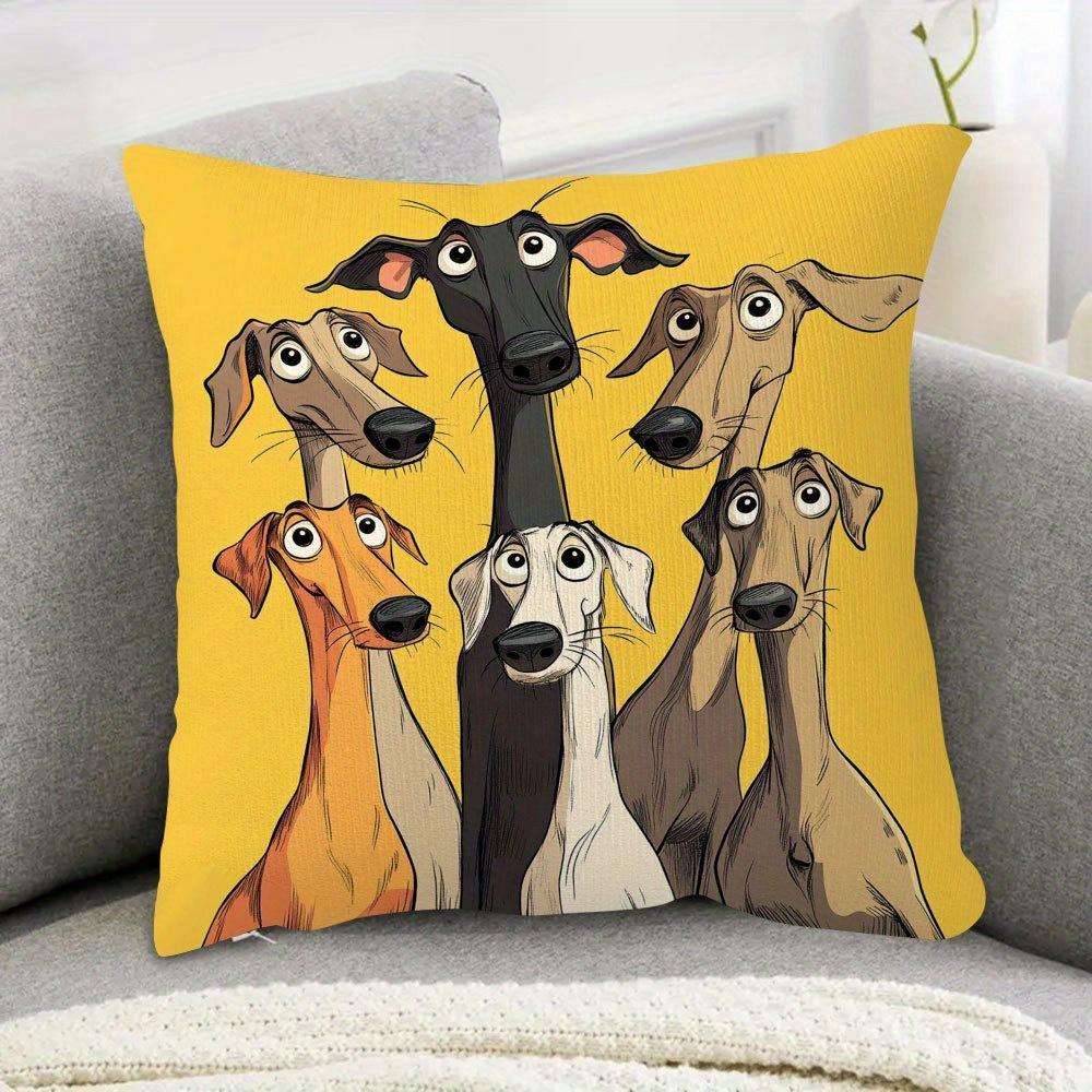 1Pc Greyhound Cute Dog Group Themed Printed Throw Pillow Cover, Suitable For Sofa,Bedroom,Living Room,A Fun Gift For Dog Lovers.