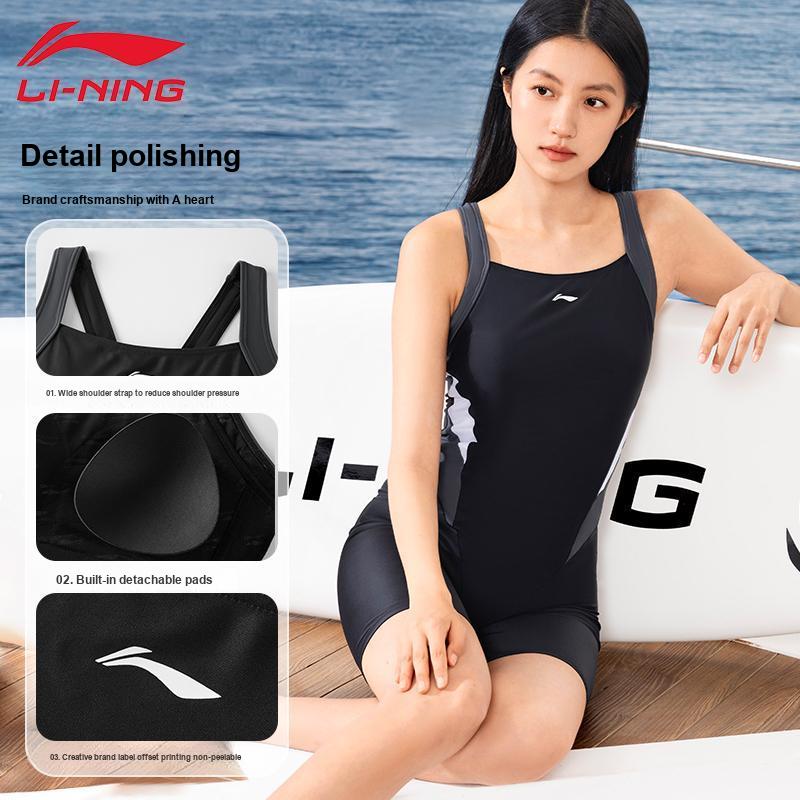Li-Ning Athletic Series Sporty Minimalist Color Block One-Piece Swimsuit Women swimwear Black LNYW041-1